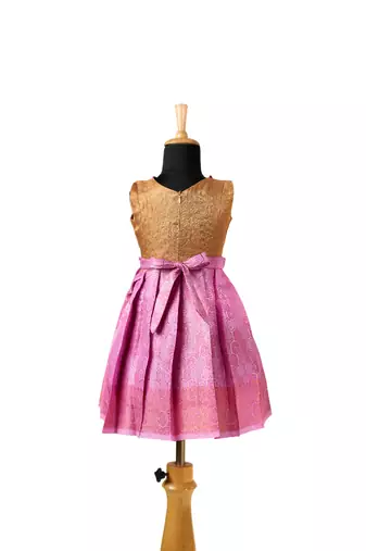 Pink silver honey comb baby pattu pavadai frocks