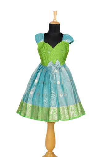 Sky blue floating mango bhutta baby pattu pavadai frocks