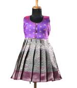 Grey banaras lotus baby pattu pavadai frocks for kids