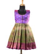 Green banaras lotus baby pattu pavadai frocks for kids