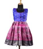Pink banaras lotus baby pattu pavadai frocks for kids