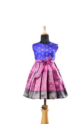 Pink banaras lotus baby pattu pavadai frocks for kids 2