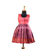 Magenta banaras lotus baby pattu pavadai frocks for kids