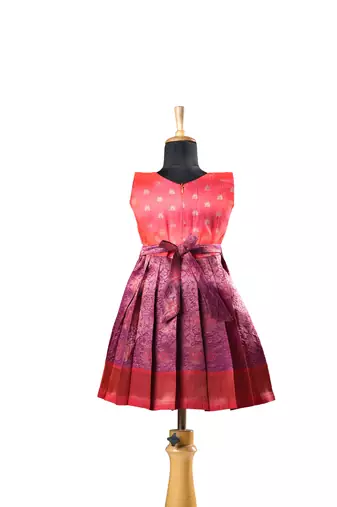 Magenta banaras lotus baby pattu pavadai frocks for kids