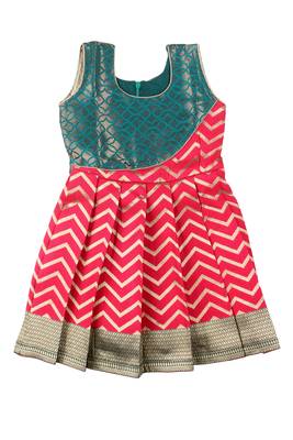 Peach golden waves baby pattu pavadai frocks for girls 1
