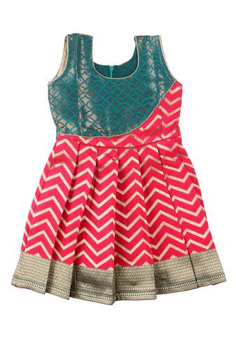 Peach golden waves baby pattu pavadai frocks for girls