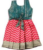 Girls dark green lightening tissue pattu pavadai frocks