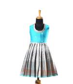 Grey copper twin leaf baby pattu pavadai frocks for kids