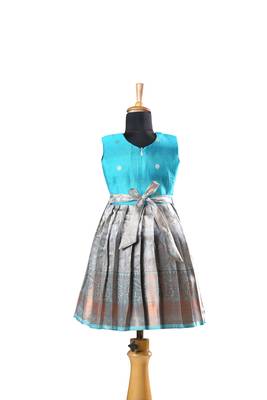 Navy blue copper twin leaf baby pattu pavadai frocks for kids 1