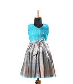 Navy blue copper twin leaf baby pattu pavadai frocks for kids