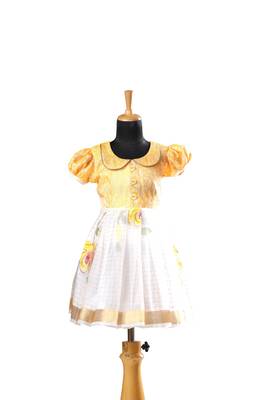 Yellow pattu pavadai frocks onam organza baby pattu pavadai frocks for kids 1