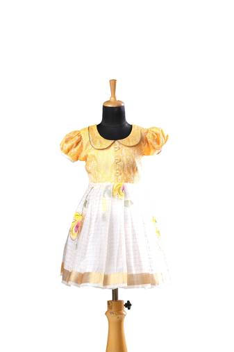Yellow pattu pavadai frocks onam organza baby pattu pavadai frocks for kids
