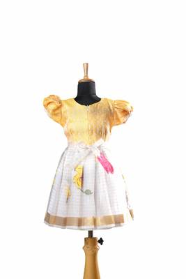 Yellow pattu pavadai frocks onam organza baby pattu pavadai frocks for kids 2