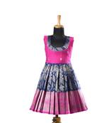 Navy blue golden cocoon  baby pattu pavadai frocks for kids