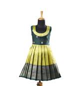 Parrot green golden cocoon  baby pattu pavadai frocks for kids