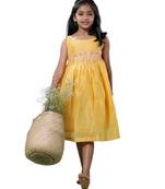 Yellow checks rice corn pattu pavadai frocks for kids
