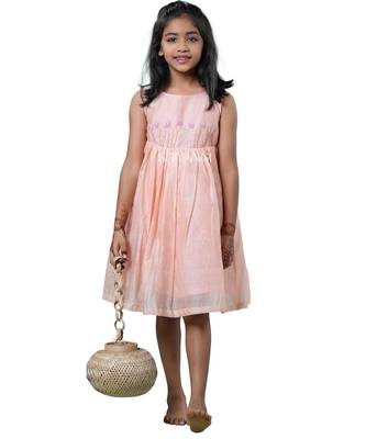 Peach checks rice corn pattu pavadai frocks for kids 1
