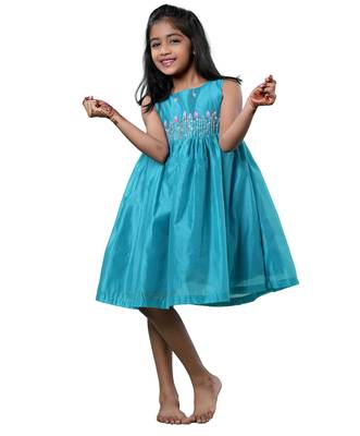Blue checks rice corn pattu pavadai frocks for kids 1