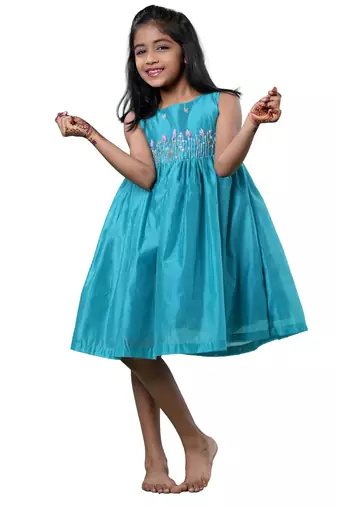 Blue checks rice corn pattu pavadai frocks for kids