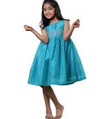 Blue checks rice corn pattu pavadai frocks for kids