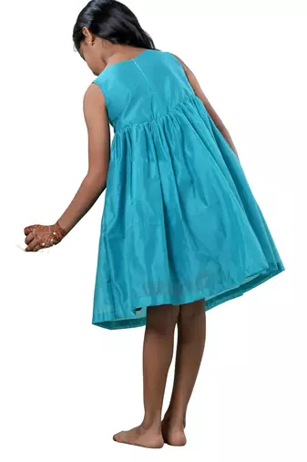 Blue checks rice corn pattu pavadai frocks for kids