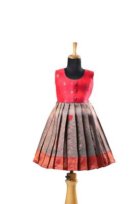 Red semmal baby pattu pavadai frocks for kids 1
