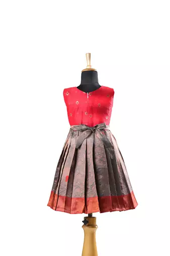 Red semmal baby pattu pavadai frocks for kids