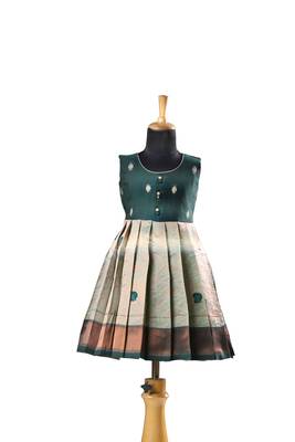 Dark green semmal baby pattu pavadai frocks for kids 1