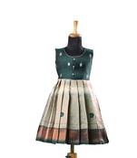 Dark green semmal baby pattu pavadai frocks for kids