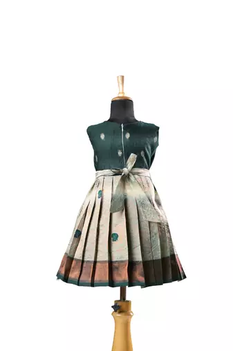 Dark green semmal baby pattu pavadai frocks for kids