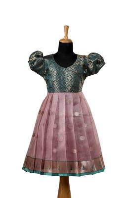 Pink pattu pavadai frocks rose paithani baby pattu pavadai frocks for kids 1