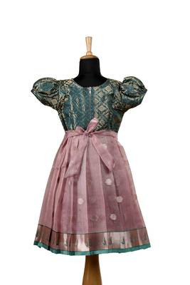 Pink pattu pavadai frocks rose paithani baby pattu pavadai frocks for kids 2