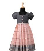 Peach floral line baby pattu pavadai frocks for kids