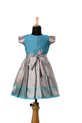 Sky blue tissue mughal baby pattu pavadai frocks for kids 2