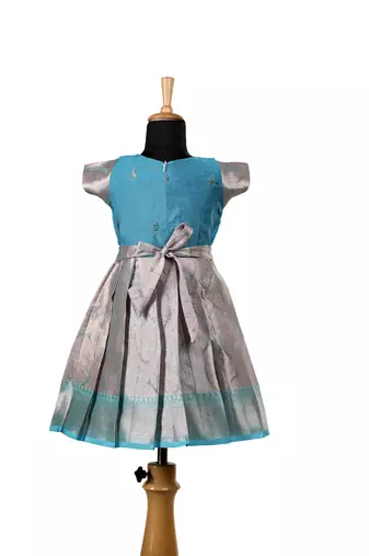 Sky blue tissue mughal baby pattu pavadai frocks for kids