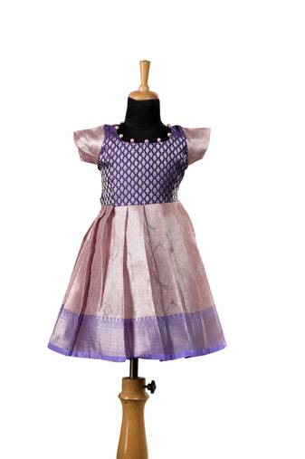 Purple tissue mughal baby pattu pavadai frocks for kids