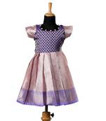 Purple tissue mughal baby pattu pavadai frocks for kids