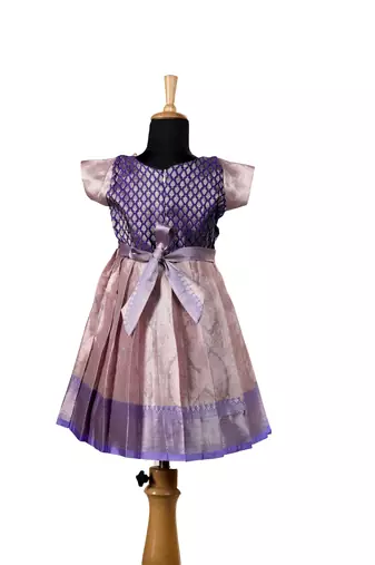 Purple tissue mughal baby pattu pavadai frocks for kids