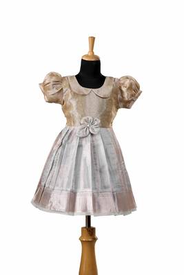 Grey golden necklace baby pattu pavadai frocks for kids 1