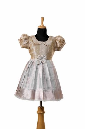 Grey golden necklace baby pattu pavadai frocks for kids