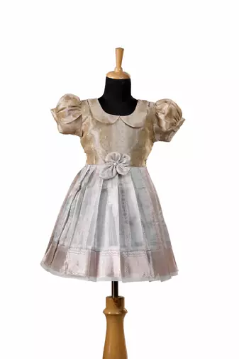 Grey golden necklace baby pattu pavadai frocks for kids