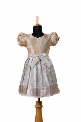 Grey golden necklace baby pattu pavadai frocks for kids 2