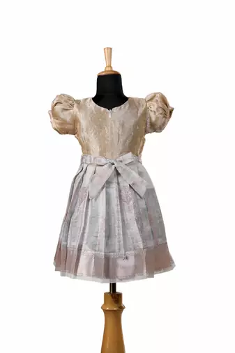 Grey golden necklace baby pattu pavadai frocks for kids
