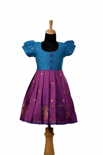 Magenta twin peacock baby pattu pavadai frocks for kids