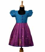 Magenta twin peacock baby pattu pavadai frocks for kids