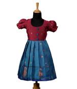 Peacock blue twin peacock baby pattu pavadai frocks for kids