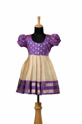 Purple golden sunflower baby pattu pavadai frocks for kids 1