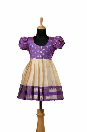 Purple golden sunflower baby pattu pavadai frocks for kids