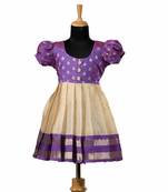 Purple golden sunflower baby pattu pavadai frocks for kids