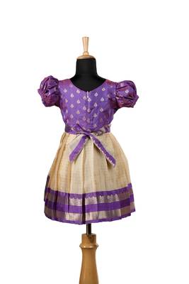 Purple golden sunflower baby pattu pavadai frocks for kids 2